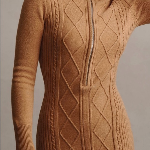 Anthropologie NWOT Dress Cable Knit Zip Up Dress Sweater Dress Minidress Sz M - Picture 2 of 3